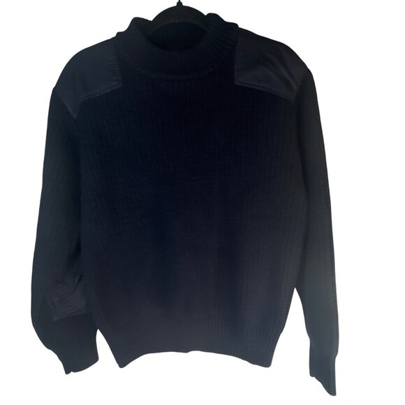 2/$30 Magaschoni Sweater M Black Wool & Nylon Ribbed Padded Shoulders & Elbows - Picture 10 of 13